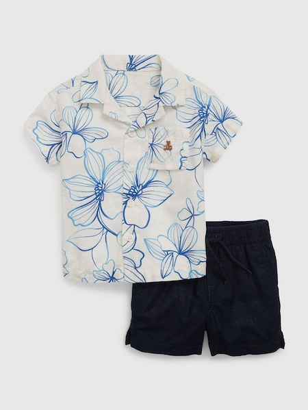 White/Blue Floral Shirt & Shorts Set - Baby (Q41076) | £14
