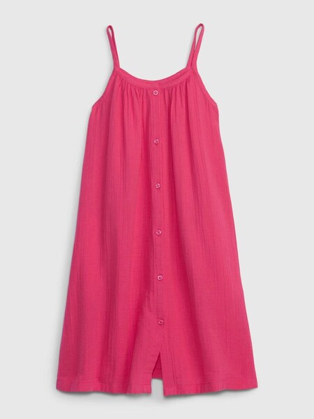 Pink Crinkle Gauze Button-Front Dress - Kids (Q41086) | £11