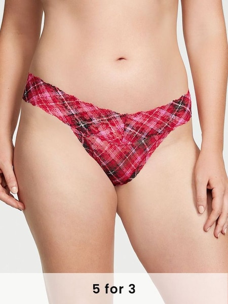 Lipstick Red Chic Tartan Thong Lace Knickers (Q41503) | £9