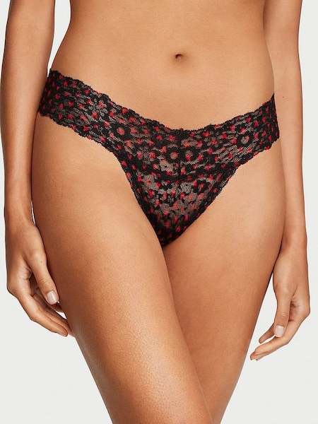 Black Whimsy Hearts Thong Lace Knickers (Q41517) | £9