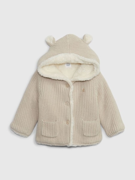 Cream Sherpa-Lined Bear Hooded Hoodie (Newborn - 24mths) (Q41819) | £25