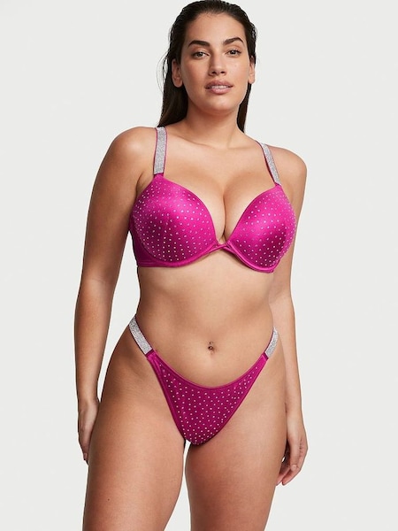 Berry Blush Pink Thong Shine Strap Swim Bikini Bottom (Q42244) | £29