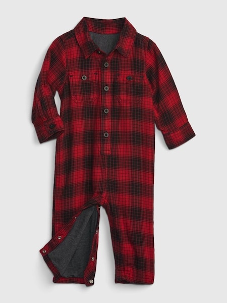 Red & Black Flannel Check Long Sleeve Baby Romper (Q42347) | £30