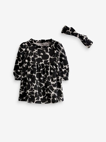 Black Floral Long Sleeve Baby Dress Set (Q42433) | £30