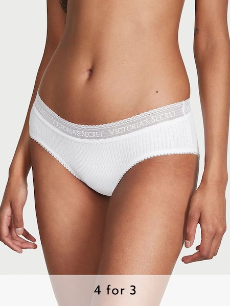 White Pointelle Hipster Logo Cotton Knickers (Q42512) | £9