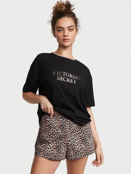 Spotted Leopard Brown Cotton T-Shirt Short Pyjamas (Q42565) | £39
