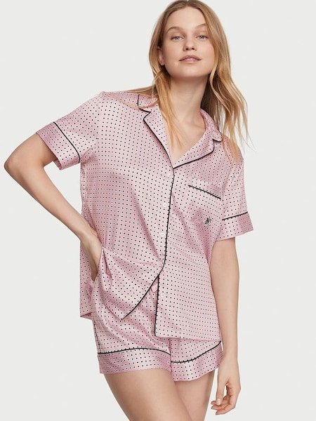 Chalk Rose Pink Satin Short Pyjamas (Q42566) | £65