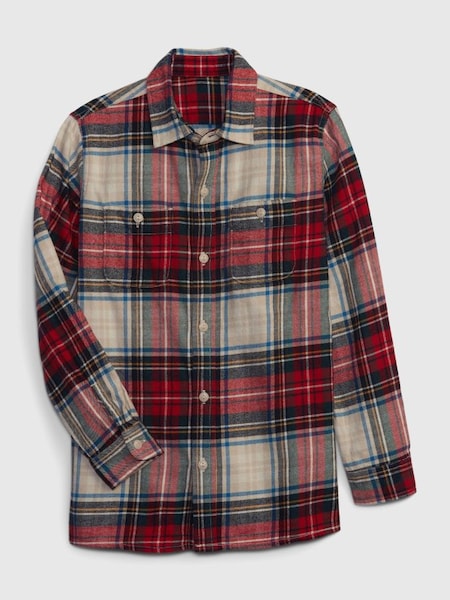 Red Organic Cotton Long Sleeve Flannel Shirt (Q43075) | £14