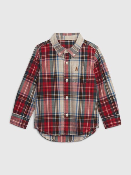 Beige/Red Organic Cotton Tartan Flannel Long Sleeve Shirt (Q43079) | £18