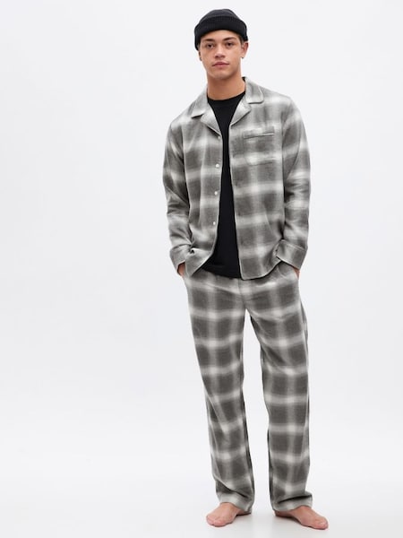 Grey Flannel Check Family Christmas Long Sleeve Pyjama Shirt & Bottoms (Q43105) | £32