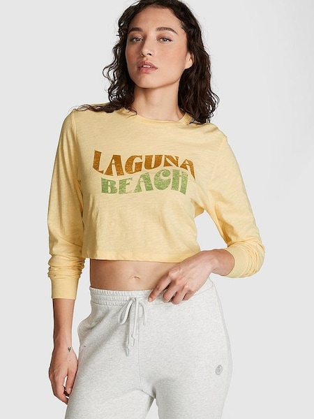 Honeysuckle Yellow Cotton Slub Cropped Boxy Long Sleeve T-Shirt (Q43133) | £29