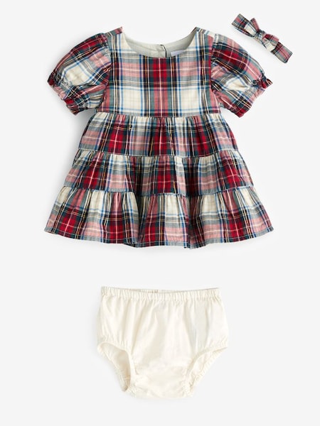 Red Short Sleeve Plaid Baby Dress (Newborn - 24mths) (Q43237) | £35