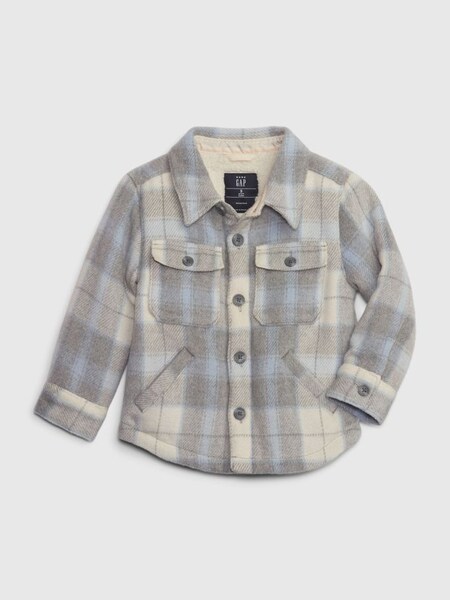 Blue and Grey Sherpa Lined Flannel Shirt Jacket (Q43243) | £45