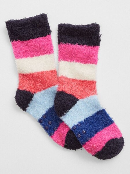 Pink Cosy Stripe Fluffy Socks (Q43245) | £3