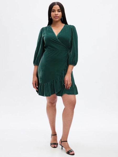 Green Velvet V Neck Wrap Mini Dress (Q43312) | £70