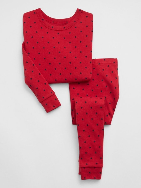 Red Organic Cotton Heart Print Long Sleeve Pyjama Set (Q43325) | £18