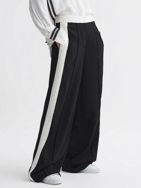 Contrast Waistband Pintuck Trousers in Black (Q44385) | £108
