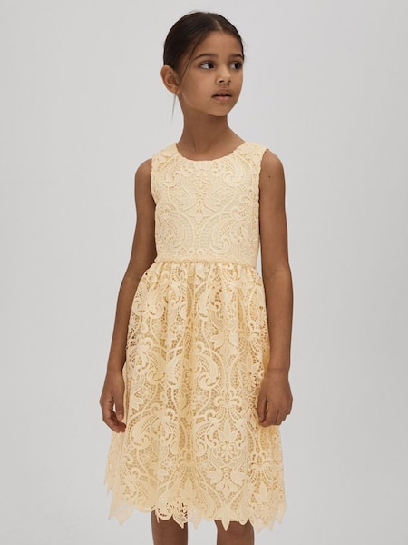 Senior Fit-and-Flare Lace Dress in Lemon (Q44801) | £81