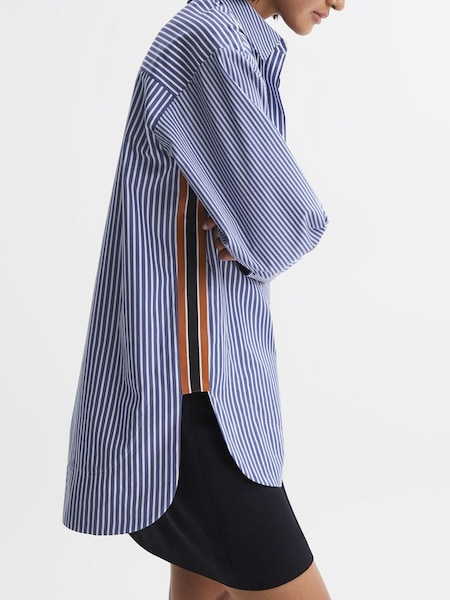 Oversized Cotton Side Stripe Shirt in Blue/White (Q48783) | £168