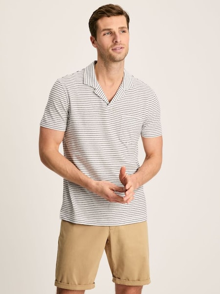 Linen Blend White Striped Polo Shirt (Q50029) | £39.95