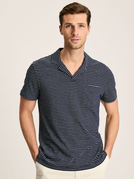 Linen Blend Navy Striped Polo Shirt (Q50031) | £39.95