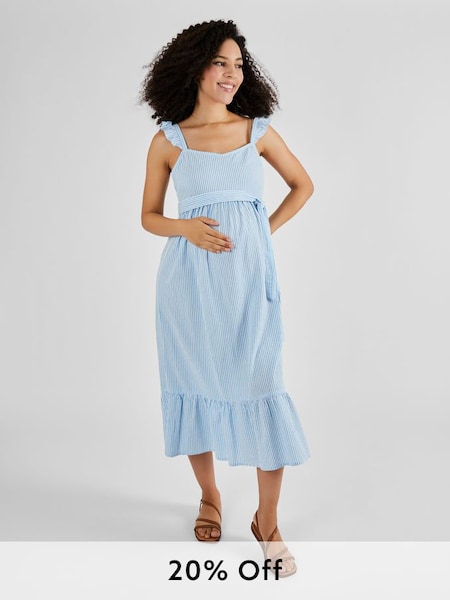 Blue Striped Maternity Midi Summer Dress (Q50715) | £49.50