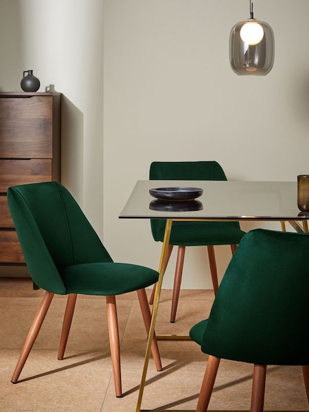Set of 2 Lule Non Arm Dining Chairs in Pine Green and Walnut Legs (Q55621) | £275