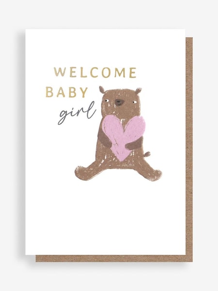 Caroline Gardner Welcome Baby Girl Bear Card (Q57269) | £3