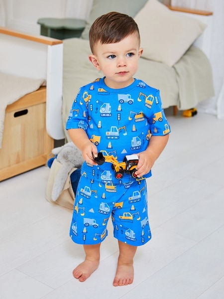 Construction Printed Jersey Pyjamas in Blue (Q57273) | £16