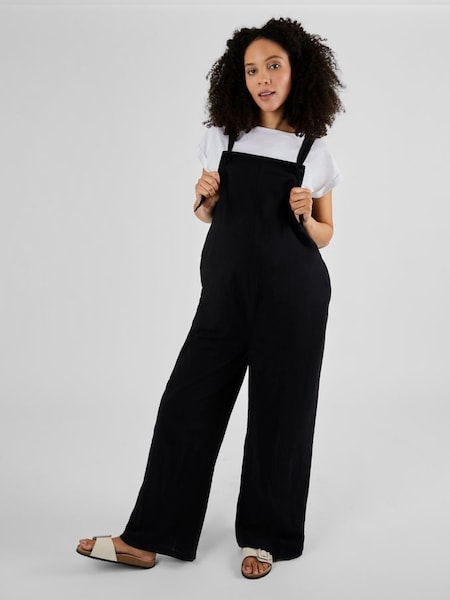 Wide Leg Maternity Linen Dungarees in Black (Q57280) | £46