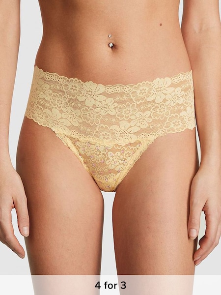 Yellow Ditsy Floral Thong Lace Knickers (Q57315) | £9