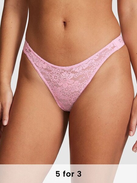 Pink Bubble Diamante Lace Logo Scoop Thong Knickers (Q57317) | £9