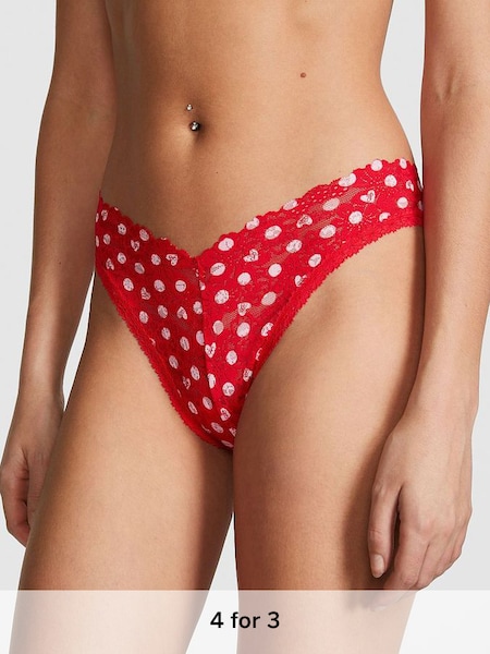Red Pepper Heart Dot Lace V-Front Brazilian Knickers (Q57327) | £9