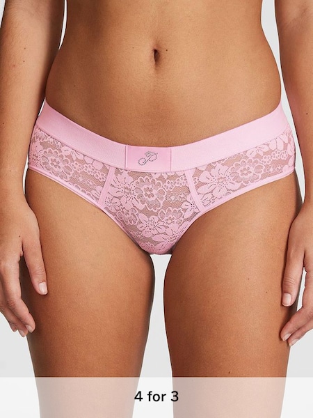 Pink Bubble Diamante Lace Logo Hipster Knickers (Q57337) | £9