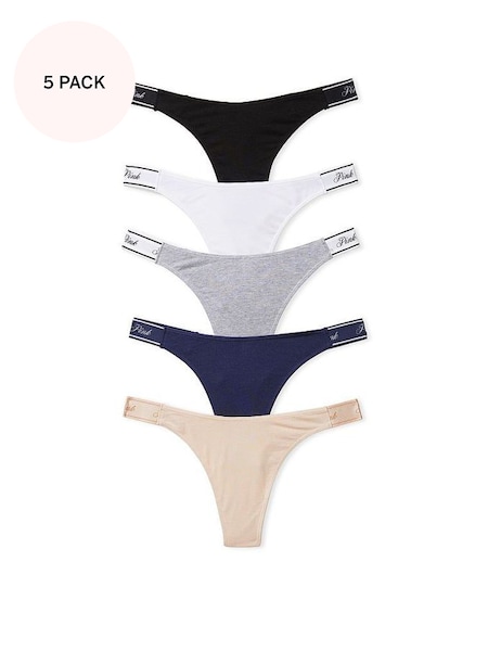 Black/White/Grey/Blue/Nude Thong Logo Multipack Knickers (Q57344) | £25