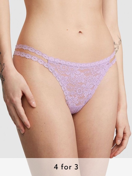Pastel Lilac Purple Thong Lace Strappy Thong Knickers (Q57359) | £9