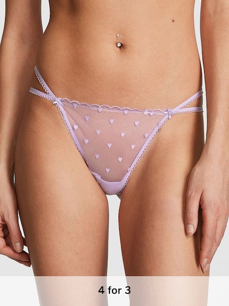 Pastel Lilac Heart Embroidery Lace G String Knickers (Q57392) | £9