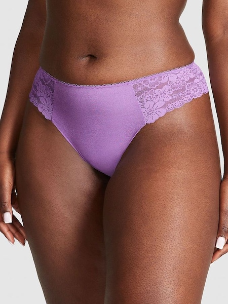 Glaced Violet No Show Lace Trim Thong Knickers (Q57395) | £9