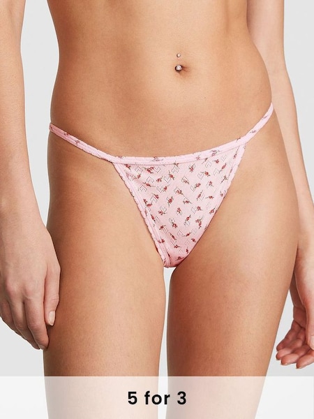 Pink Bubble Ditsy Floral Pointelle Cotton G String Knickers (Q57397) | £9