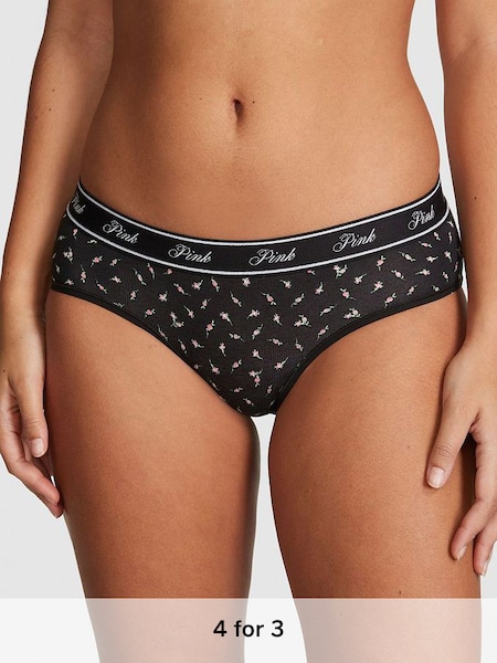 Pure Black Ditsy Floral Cotton Logo Hipster Knickers (Q57404) | £9