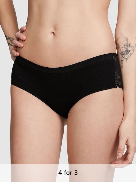 Pure Black Lace Back Seamless Hipster Knickers (Q57409) | £9