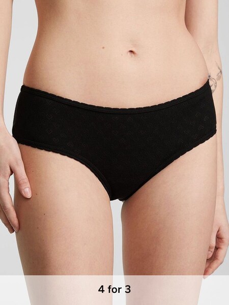 Pure Black Pointelle Cotton Cheeky Knickers (Q57410) | £9