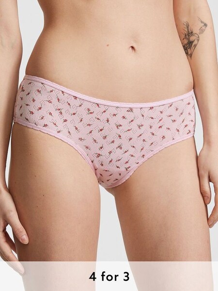 Pink Bubble Ditsy Floral Pointelle Cotton Cheeky Knickers (Q57414) | £9