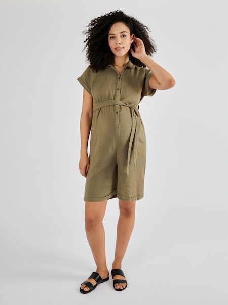 Cotton Maternity Playsuit in Khaki (Q63569) | £39.50