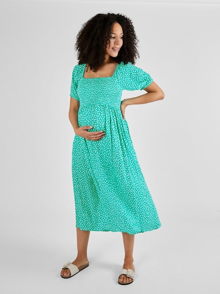 Green Ditsy Shirred Maternity Midi Dress (Q63572) | £49.50