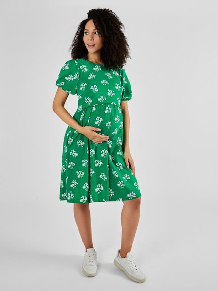 Green Floral Double Layer Maternity & Nursing Dress (Q63588) | £42