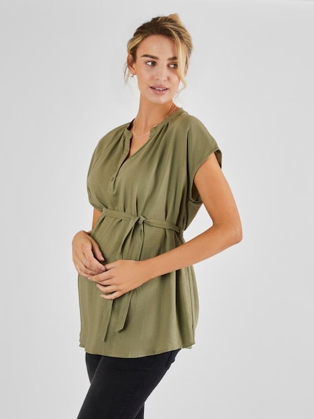 Khaki Green Linen Blend Maternity Blouse (Q63591) | £36