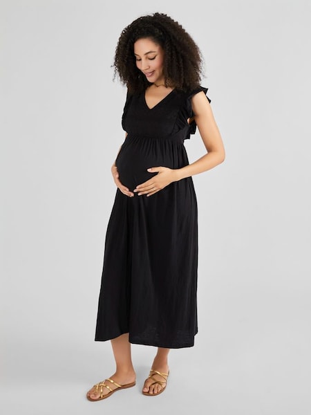 Broderie Maternity Maxi Dress in Black (Q63599) | £46