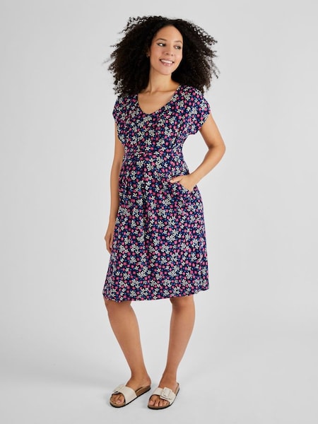 Pink Blue White Floral Floral Pleated Maternity & Nursing Tunic Dress (Q63604) | £42