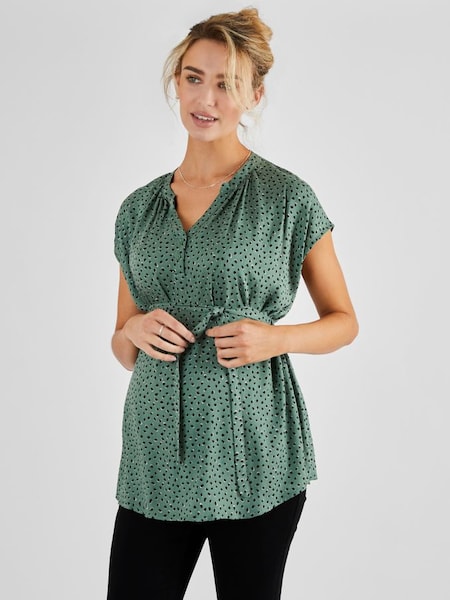 Khaki Green Spot Print Linen Blend Maternity Blouse (Q63607) | £36